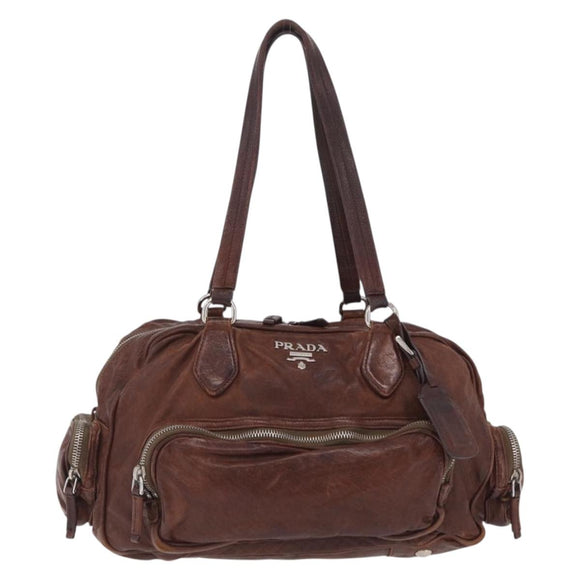 PRADA Shoulder Bag Leather Brown Silver BR2804 Auth am13291V