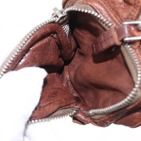 PRADA Shoulder Bag Leather Brown Silver BR2804 Auth am13291V