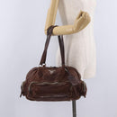 PRADA Shoulder Bag Leather Brown Silver BR2804 Auth am13291V-28