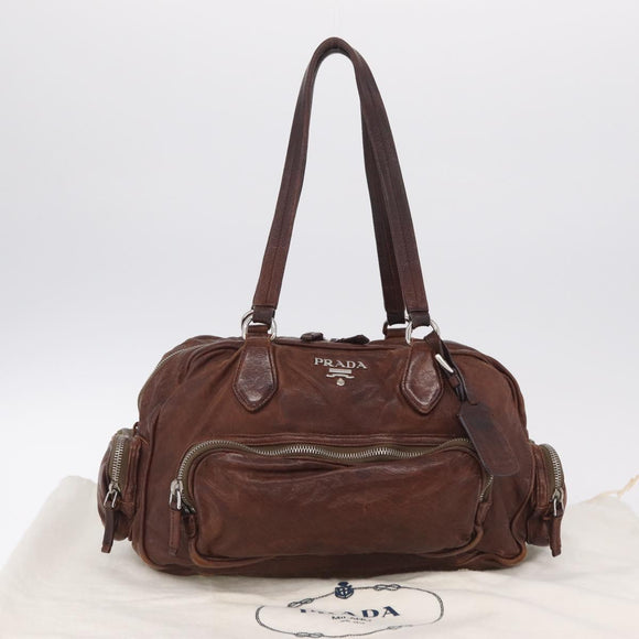 PRADA Shoulder Bag Leather Brown Silver BR2804 Auth am13291V