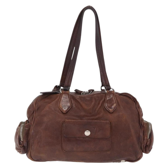 PRADA Shoulder Bag Leather Brown Silver BR2804 Auth am13291V