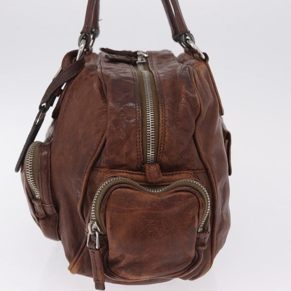 PRADA Shoulder Bag Leather Brown Silver BR2804 Auth am13291V