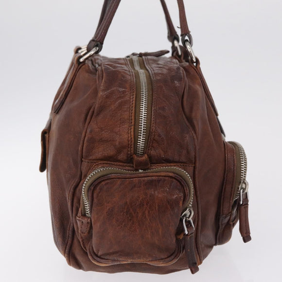 PRADA Shoulder Bag Leather Brown Silver BR2804 Auth am13291V