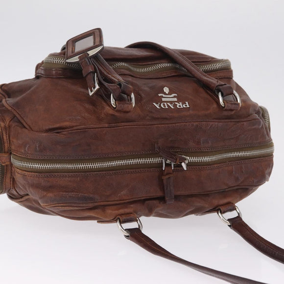 PRADA Shoulder Bag Leather Brown Silver BR2804 Auth am13291V