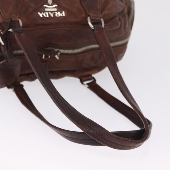 PRADA Shoulder Bag Leather Brown Silver BR2804 Auth am13291V