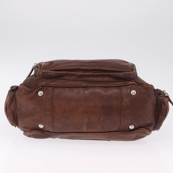 PRADA Shoulder Bag Leather Brown Silver BR2804 Auth am13291V