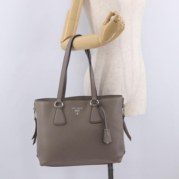 PRADA Side Zip Tote Bag Leather Gray Silver 1BG099 Auth am13295V