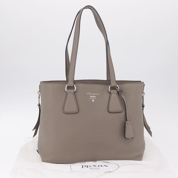 PRADA Side Zip Tote Bag Leather Gray Silver 1BG099 Auth am13295V