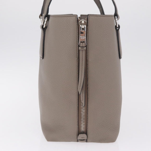 PRADA Side Zip Tote Bag Leather Gray Silver 1BG099 Auth am13295V