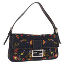 FENDI Denim Beads Mamma Baguette Shoulder Bag Navy Silver Auth am13296SAM-1