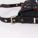 FENDI Denim Beads Mamma Baguette Shoulder Bag Navy Silver Auth am13296SAM-10