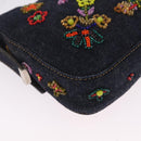 FENDI Denim Beads Mamma Baguette Shoulder Bag Navy Silver Auth am13296SAM-14