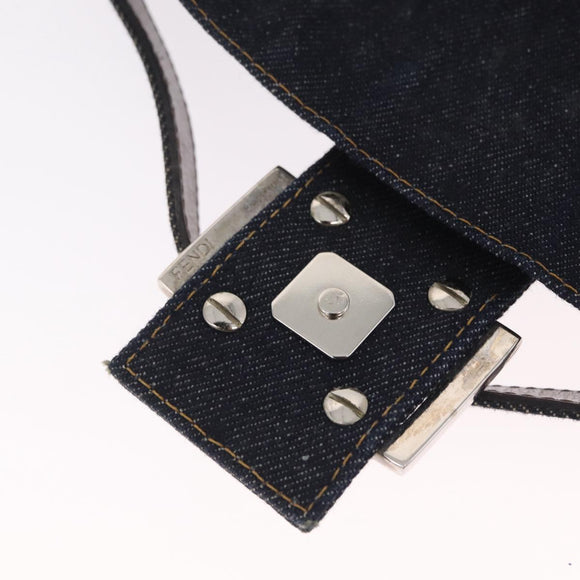 FENDI Denim Beads Mamma Baguette Shoulder Bag Navy Silver Auth am13296SAM