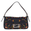 FENDI Denim Beads Mamma Baguette Shoulder Bag Navy Silver Auth am13296SAM-2