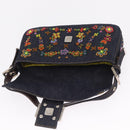 FENDI Denim Beads Mamma Baguette Shoulder Bag Navy Silver Auth am13296SAM-20
