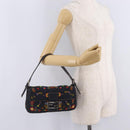 FENDI Denim Beads Mamma Baguette Shoulder Bag Navy Silver Auth am13296SAM-28