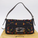 FENDI Denim Beads Mamma Baguette Shoulder Bag Navy Silver Auth am13296SAM-29