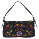 FENDI Denim Beads Mamma Baguette Shoulder Bag Navy Silver Auth am13296SAM-3