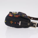FENDI Denim Beads Mamma Baguette Shoulder Bag Navy Silver Auth am13296SAM-4