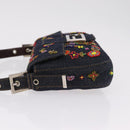 FENDI Denim Beads Mamma Baguette Shoulder Bag Navy Silver Auth am13296SAM-5
