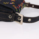 FENDI Denim Beads Mamma Baguette Shoulder Bag Navy Silver Auth am13296SAM-9