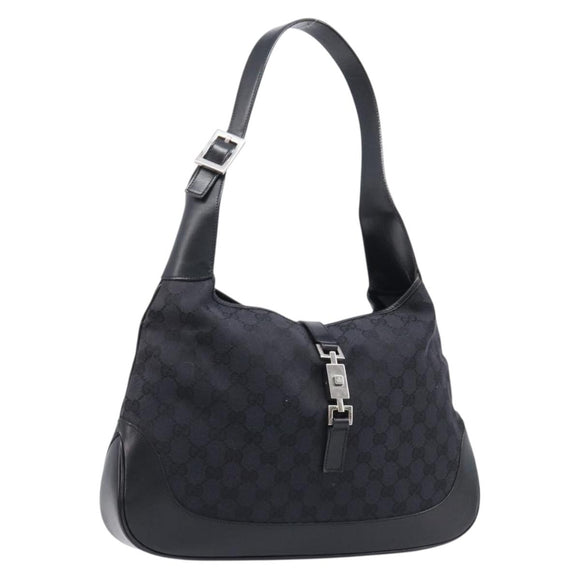 GUCCI GG Canvas Jackie Shoulder Bag Black Silver 001 3346 Auth am13297V