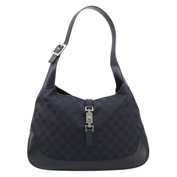GUCCI GG Canvas Jackie Shoulder Bag Black Silver 001 3346 Auth am13297V