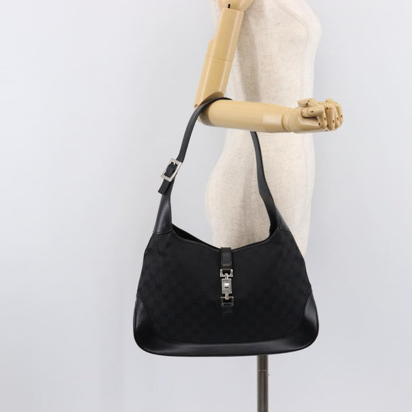 GUCCI GG Canvas Jackie Shoulder Bag Black Silver 001 3346 Auth am13297V