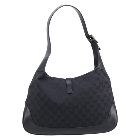 GUCCI GG Canvas Jackie Shoulder Bag Black Silver 001 3346 Auth am13297V