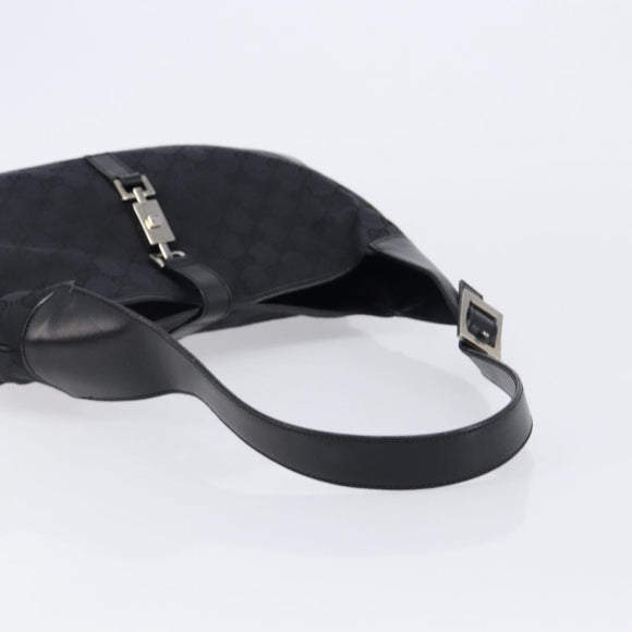 GUCCI GG Canvas Jackie Shoulder Bag Black Silver 001 3346 Auth am13297V
