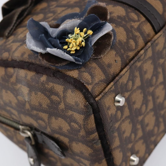 Christian Dior Trotter Canvas Romantic Hand Bag PVC Brown Silver Auth am13298V