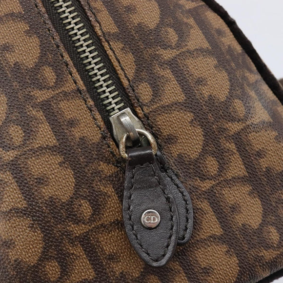 Christian Dior Trotter Canvas Romantic Hand Bag PVC Brown Silver Auth am13298V