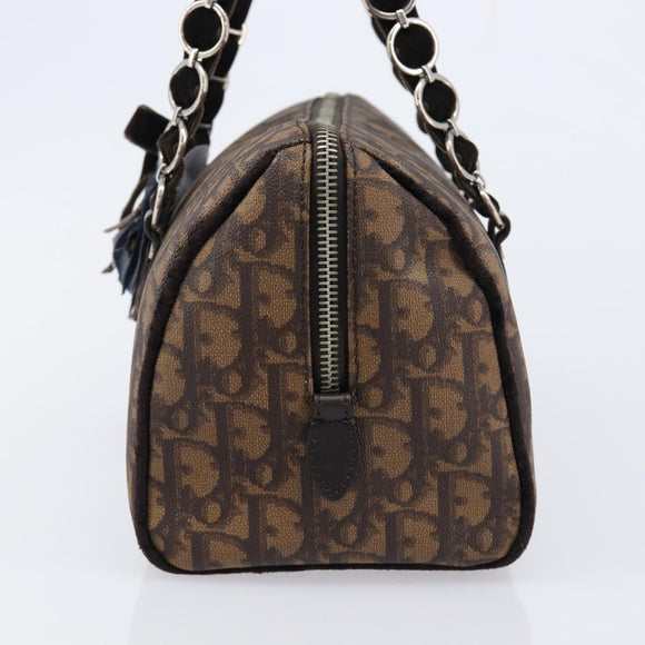 Christian Dior Trotter Canvas Romantic Hand Bag PVC Brown Silver Auth am13298V