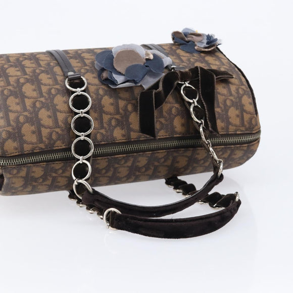 Christian Dior Trotter Canvas Romantic Hand Bag PVC Brown Silver Auth am13298V