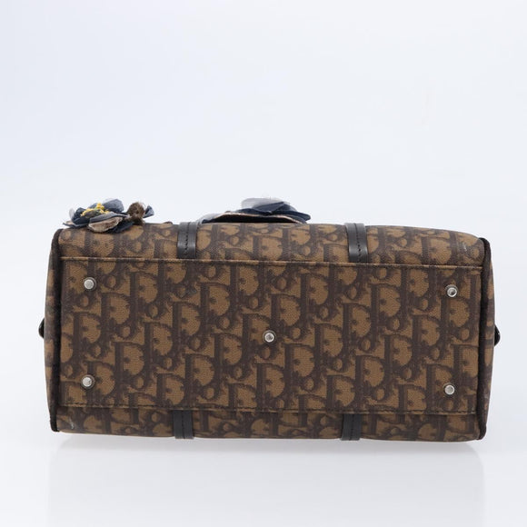 Christian Dior Trotter Canvas Romantic Hand Bag PVC Brown Silver Auth am13298V