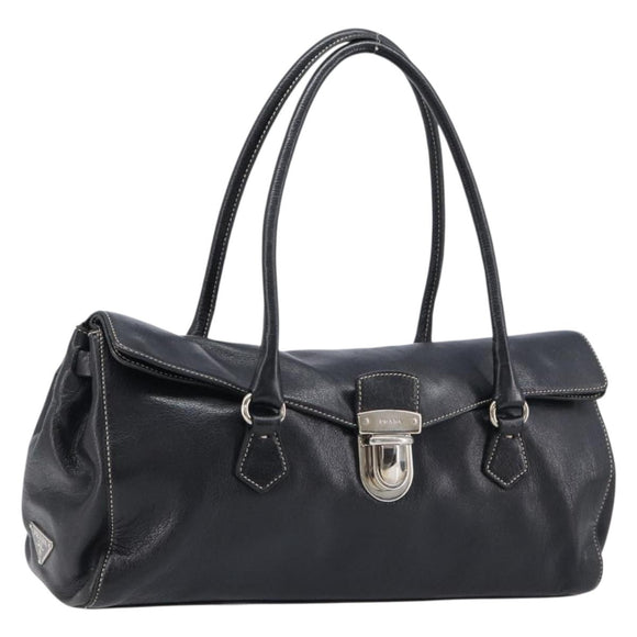 PRADA Hand Bag Leather Black Silver BR1254 Auth am13299V