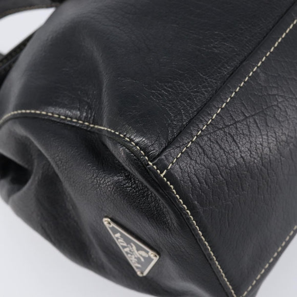 PRADA Hand Bag Leather Black Silver BR1254 Auth am13299V