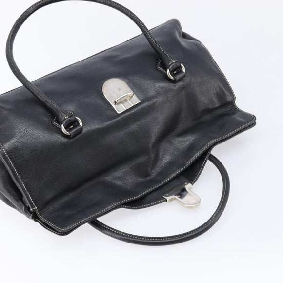PRADA Hand Bag Leather Black Silver BR1254 Auth am13299V