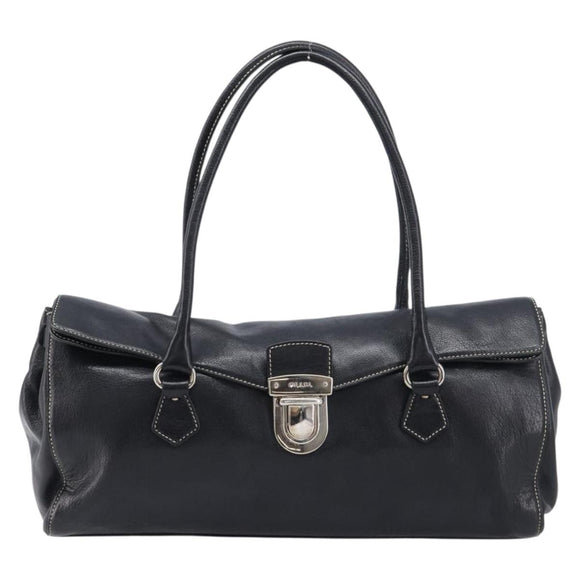 PRADA Hand Bag Leather Black Silver BR1254 Auth am13299V