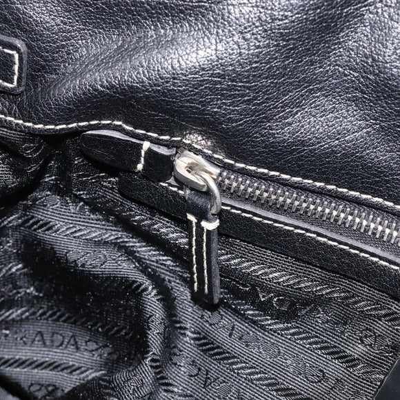 PRADA Hand Bag Leather Black Silver BR1254 Auth am13299V