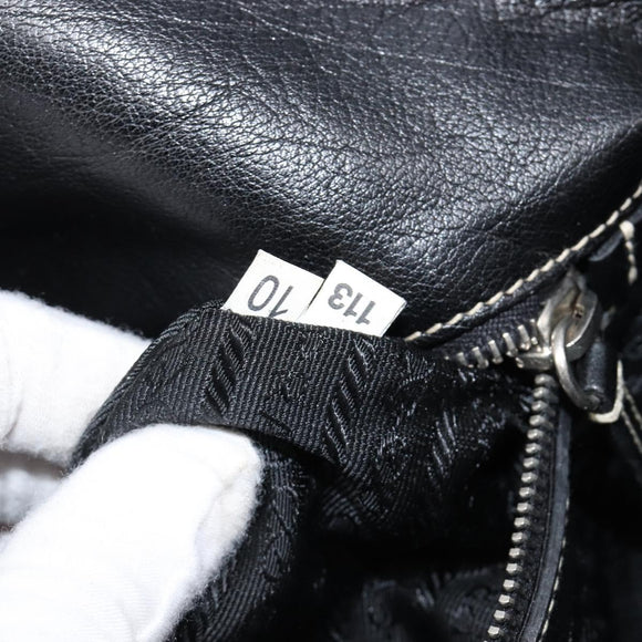 PRADA Hand Bag Leather Black Silver BR1254 Auth am13299V