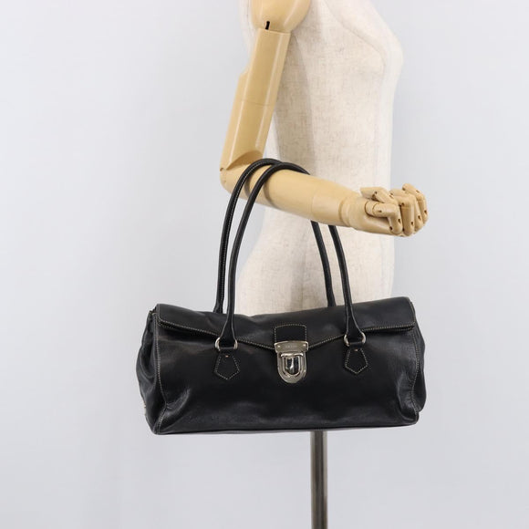 PRADA Hand Bag Leather Black Silver BR1254 Auth am13299V
