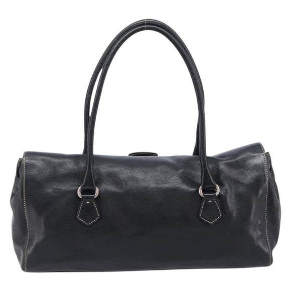 PRADA Hand Bag Leather Black Silver BR1254 Auth am13299V