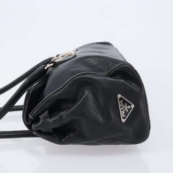 PRADA Hand Bag Leather Black Silver BR1254 Auth am13299V