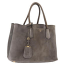 PRADA Tote Bag Suede Gray Gold Auth am13307A-1