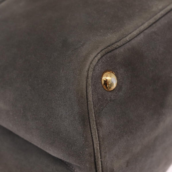 PRADA Tote Bag Suede Gray Gold Auth am13307A