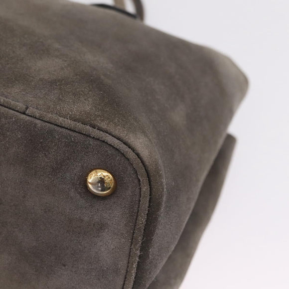PRADA Tote Bag Suede Gray Gold Auth am13307A