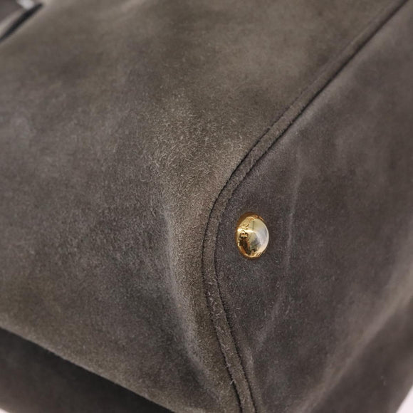 PRADA Tote Bag Suede Gray Gold Auth am13307A