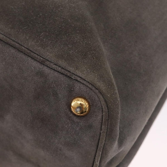 PRADA Tote Bag Suede Gray Gold Auth am13307A