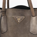 PRADA Tote Bag Suede Gray Gold Auth am13307A-14